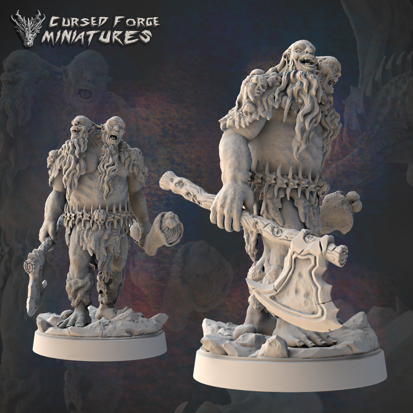 ETTIN, by Cursed Forge Miniatures // 3D Print on Demand / D&D / Pathfinder / RPG