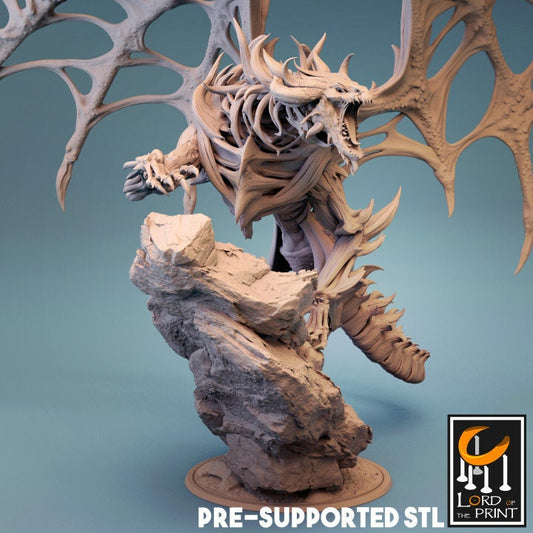 Undead Dragon Climbing Miniature, by Lord of the Print // 3D Print on Demand / D&D / Pathfinder / RPG / DRAGON