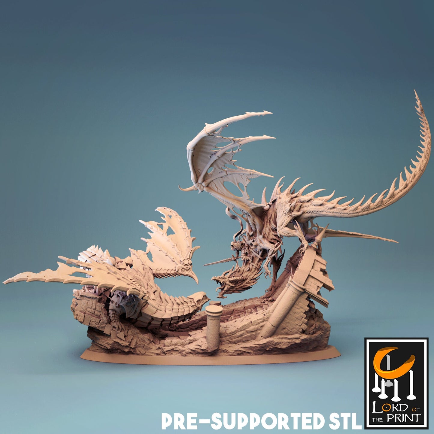 Cursed VS Armored Dragon Miniature, by Lord of the Print // 3D Print on Demand / D&D / Pathfinder / RPG / DRAGON