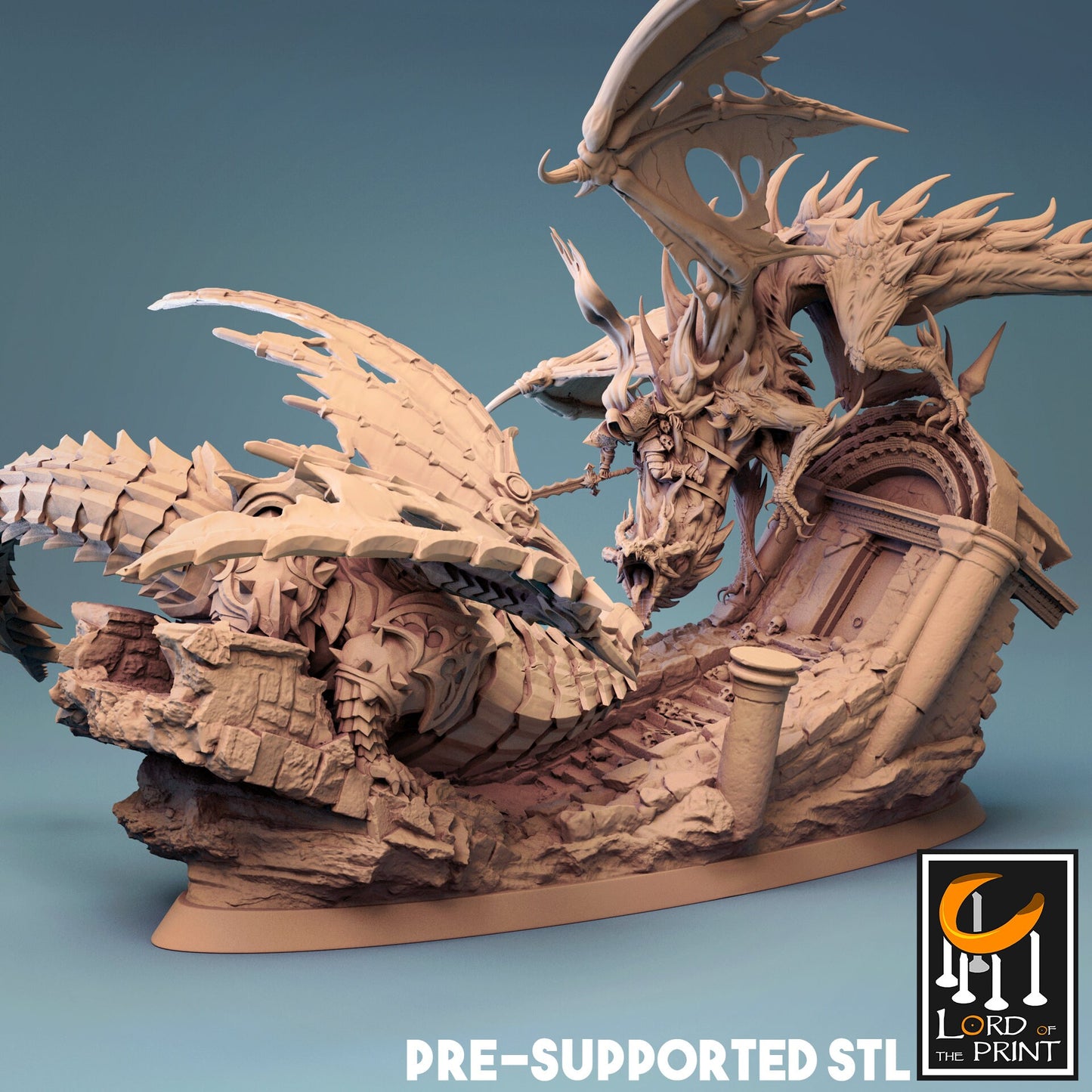 Cursed VS Armored Dragon Miniature, by Lord of the Print // 3D Print on Demand / D&D / Pathfinder / RPG / DRAGON