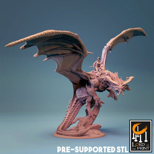 Flying Dragon Miniature, by Lord of the Print // 3D Print on Demand / D&D / Pathfinder / RPG / DRAGON