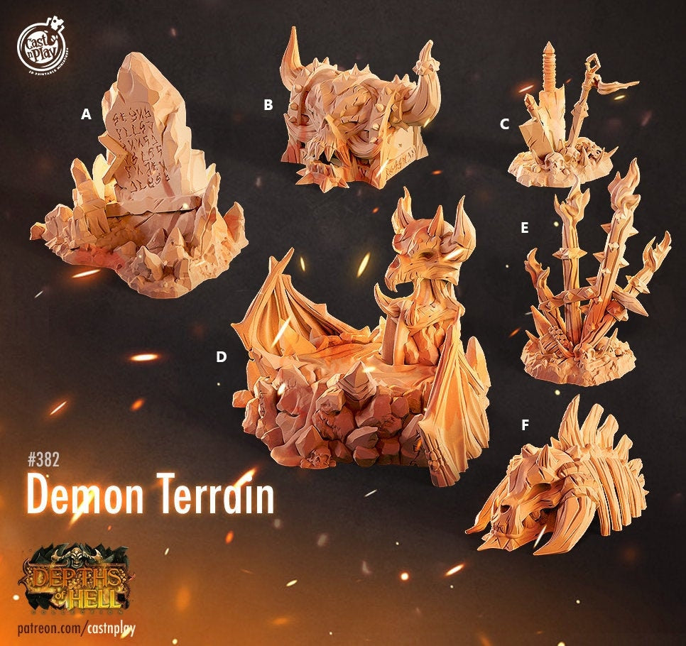 Demonic Terrain, by Cast n Play // 3D Print on Demand / DEMON / DEVIL / D&D / Pathfinder / RPG