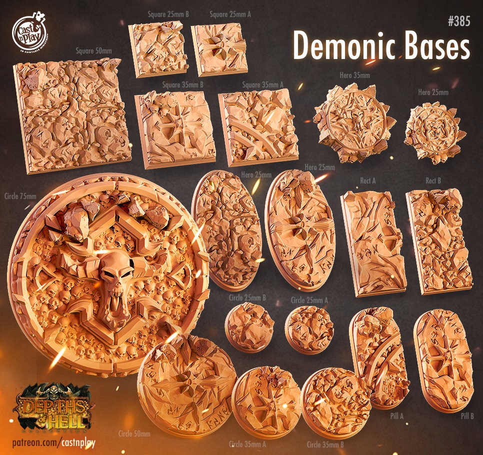 Demonic Bases, by Cast n Play // 3D Print on Demand / DEMON / DEVIL / D&D / Pathfinder / RPG