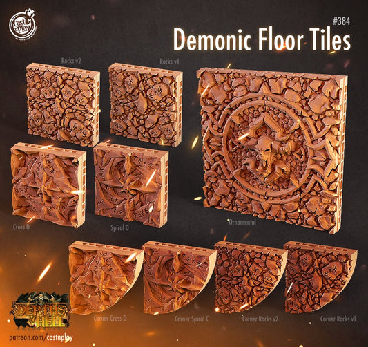 Demonic Floor Tiles, by Cast n Play // 3D Print on Demand / DEMON / DEVIL / D&D / Pathfinder / RPG