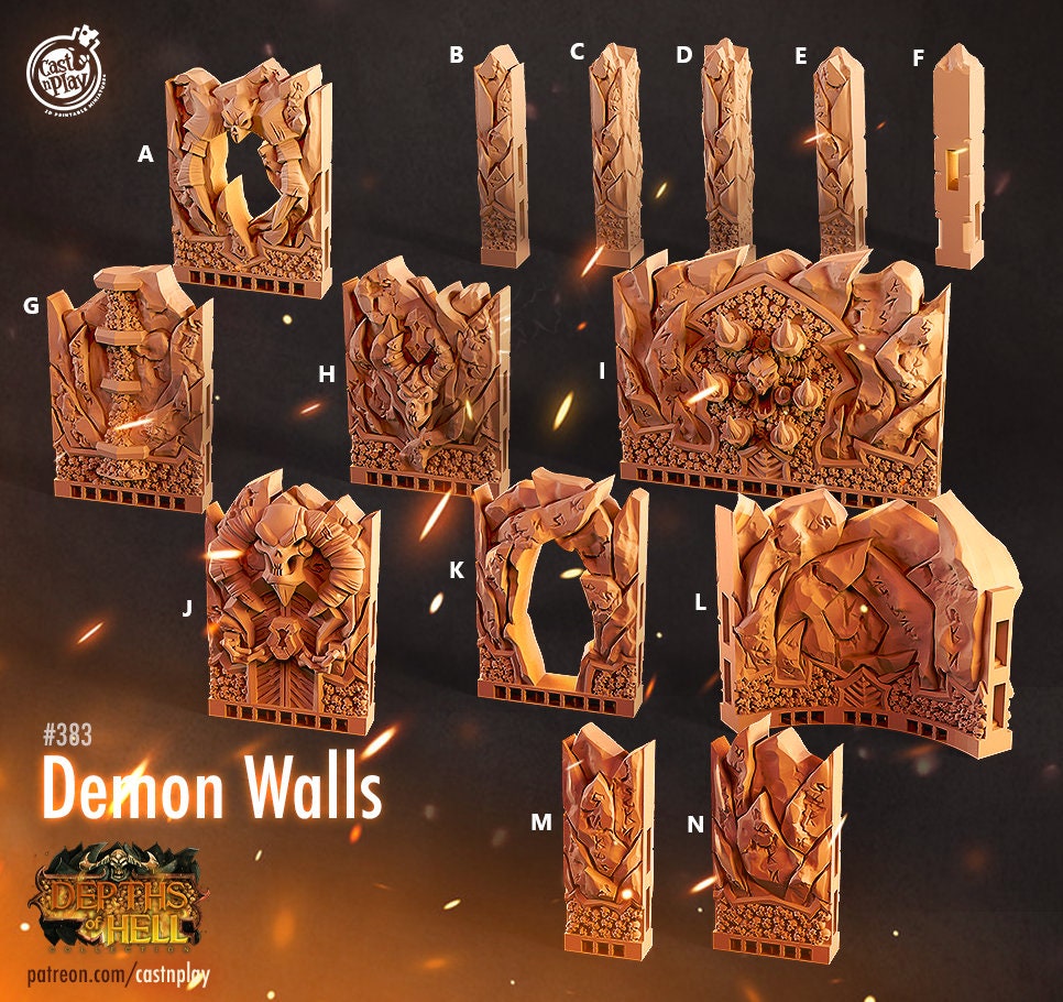 Demonic Walls, by Cast n Play // 3D Print on Demand / DEMON / DEVIL / D&D / Pathfinder / RPG