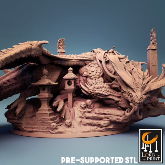Sleeping Gold Dragon D&D Miniature, by Lord of the Print // 3D Print on Demand / DnD / Pathfinder / RPG / DRAGON