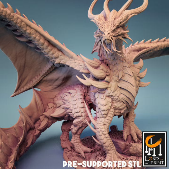 Gold Dragon D&D Miniature, by Lord of the Print // 3D Print on Demand / DnD / Pathfinder / RPG / DRAGON