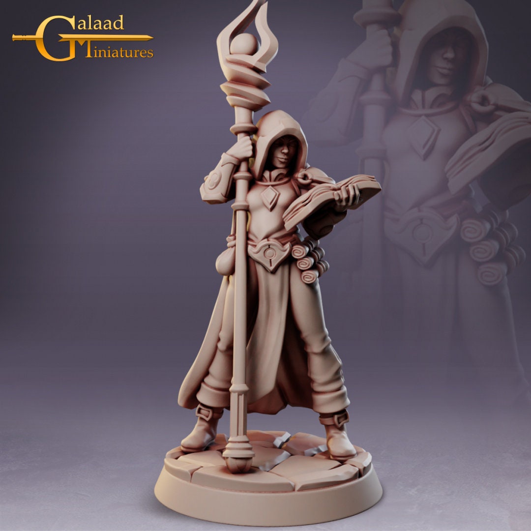 Female Human / Elf Wizard D&D miniature, by Galaad Miniatures // 3D Print on Demand / DnD / Pathfinder / RPG