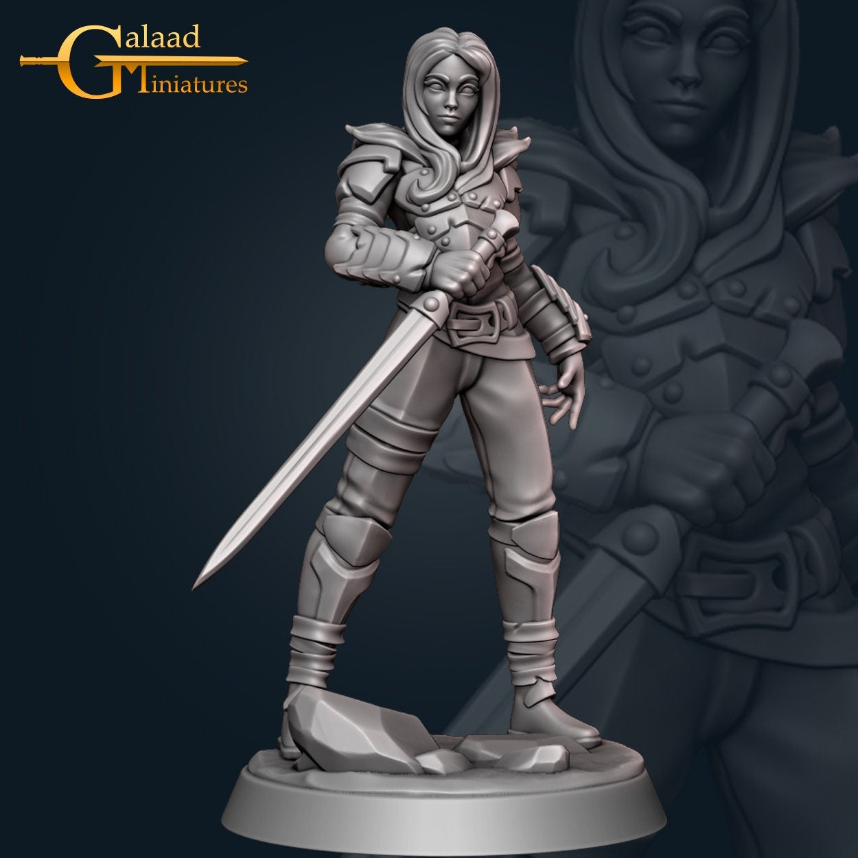 Female Human Fighter D&D miniature, by Galaad Miniatures // 3D Print on Demand / DnD / Pathfinder / RPG
