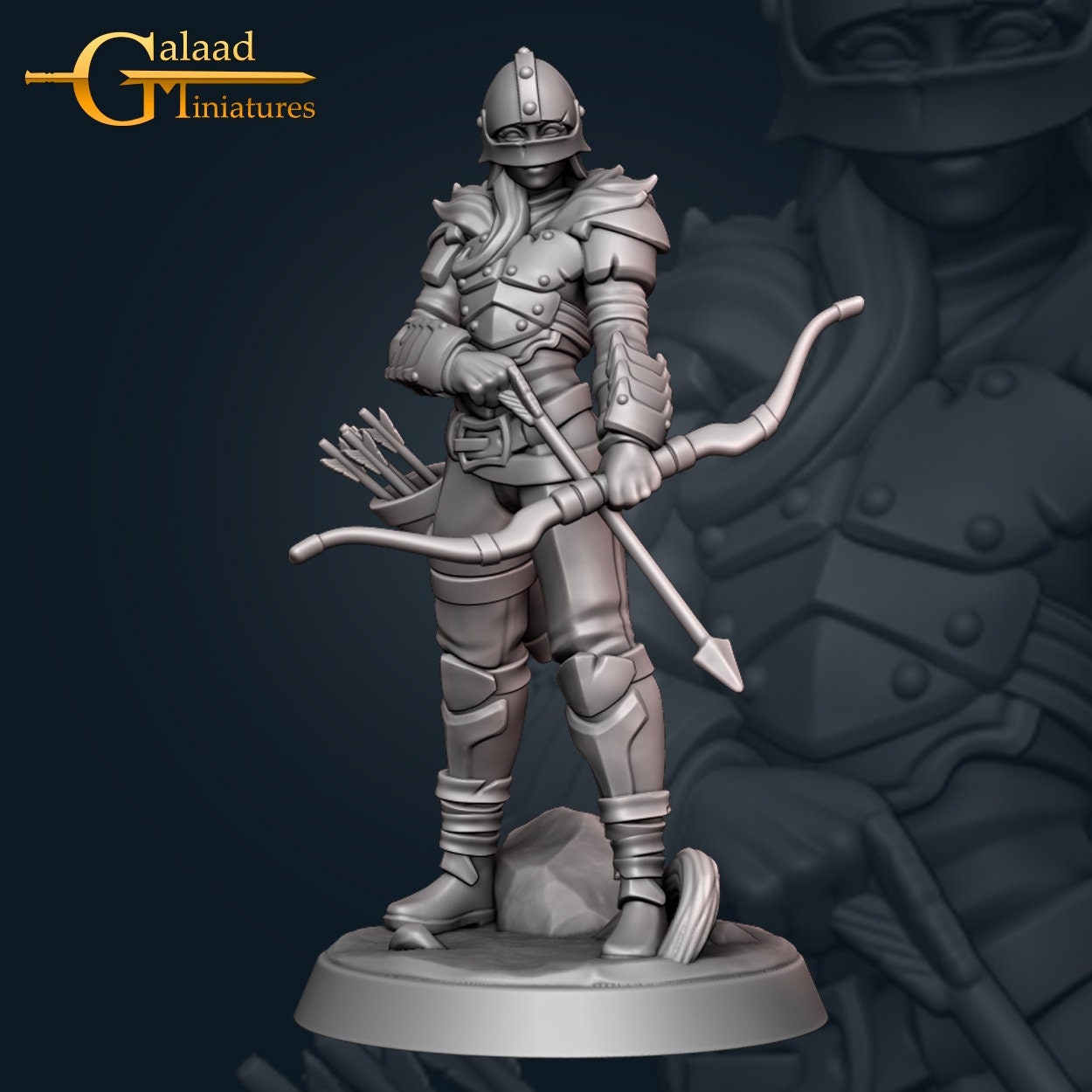 Female Human Fighter with Bow D&D miniature, by Galaad Miniatures // 3D Print on Demand / DnD / Pathfinder / RPG