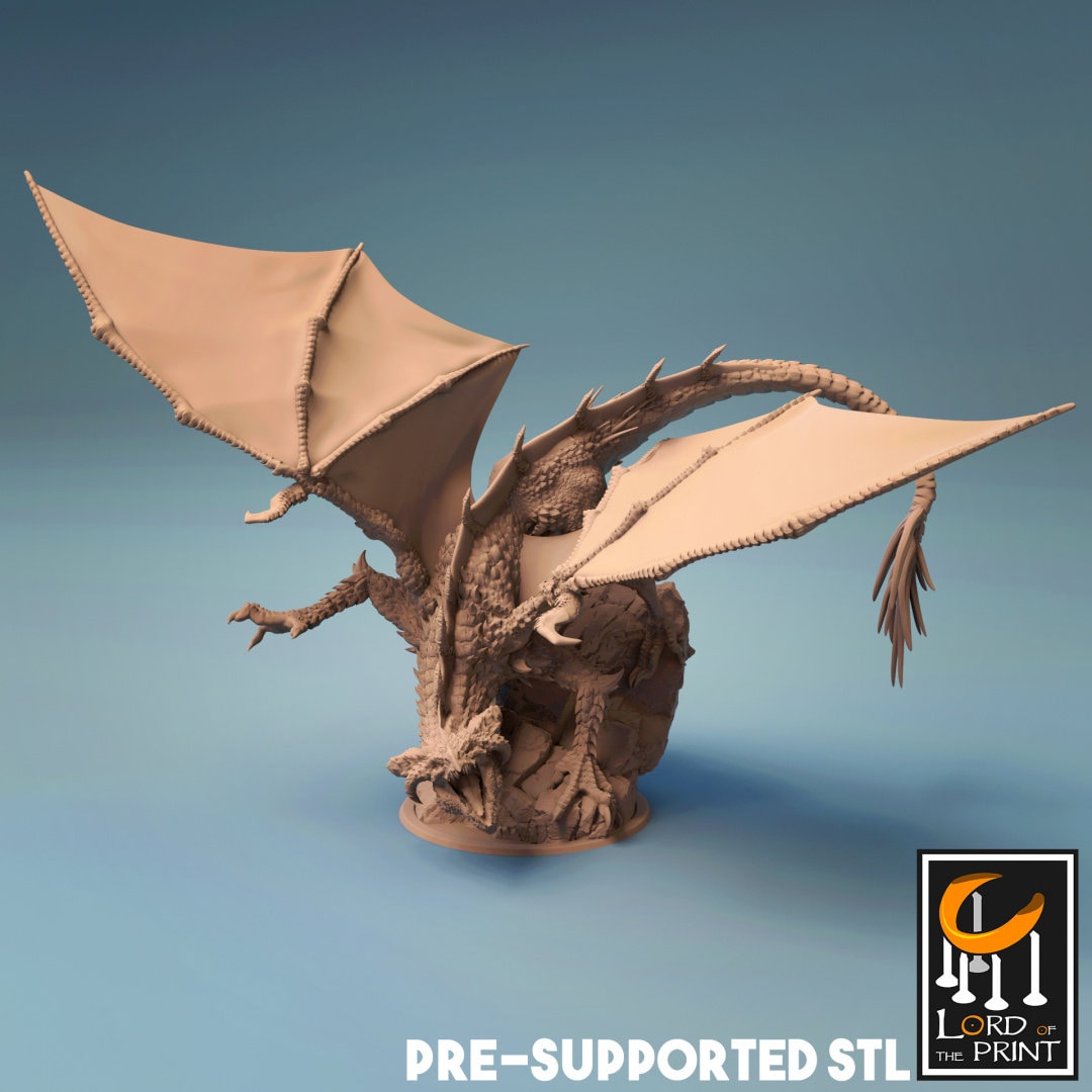 Young Black Dragon Miniature, by Lord of the Print // 3D Print on Demand / D&D / Pathfinder / RPG / DRAGON