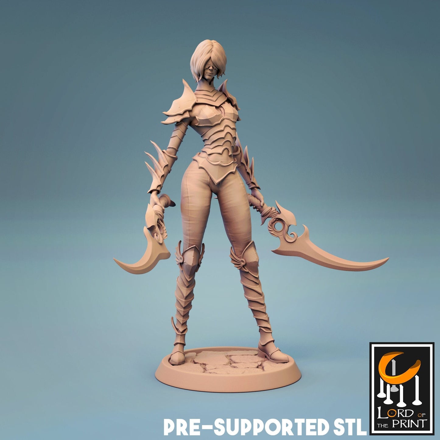 Female Human Rogue with Daggers D&D miniature, by Lord of the Print // 3D Print on Demand / DnD / Pathfinder / RPG