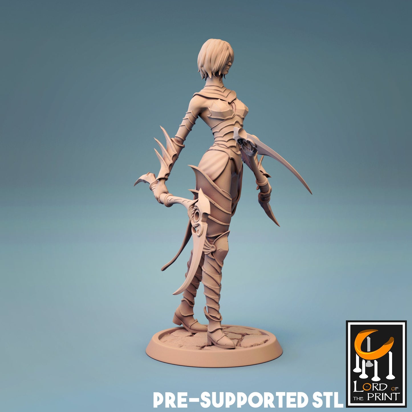 Female Human Fighter with dual Sickles D&D miniature, by Lord of the Print // 3D Print on Demand / DnD / Pathfinder / RPG