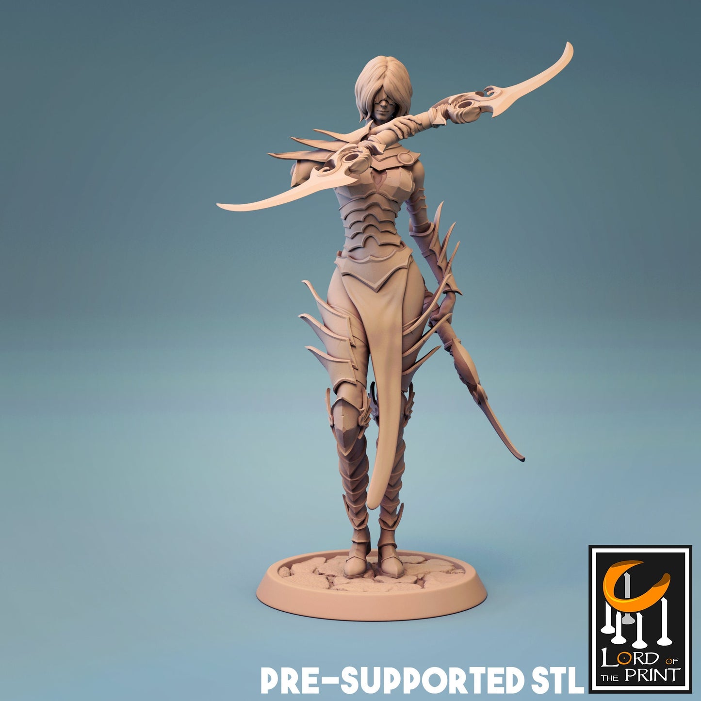 Female Human Fighter with Warglaives D&D miniature, by Lord of the Print // 3D Print on Demand / DnD / Pathfinder / RPG