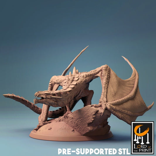 Young Magma Dragon Miniature, by Lord of the Print // 3D Print on Demand / D&D / Pathfinder / RPG / DRAGON