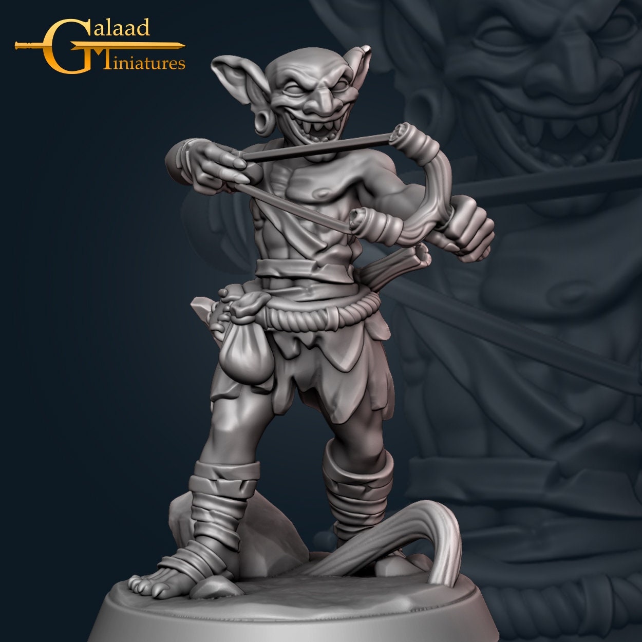 Goblin Fighter with Slingshot D&D miniature, by Galaad Miniatures // 3D Print on Demand / DnD / Pathfinder / RPG