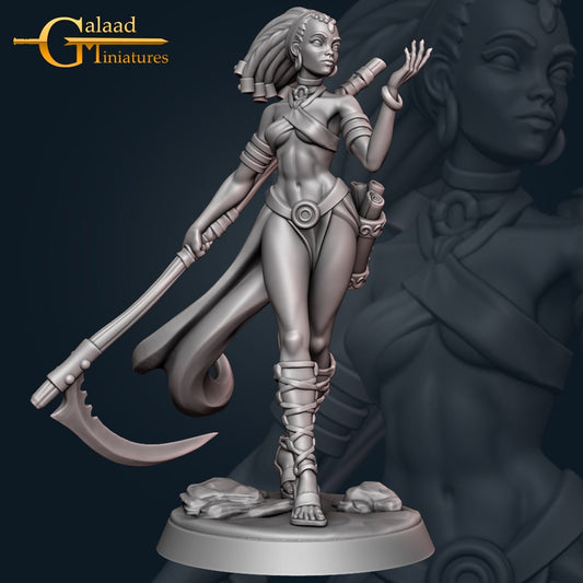 Female Human Fighter with Scythe D&D miniature, by Galaad Miniatures // 3D Print on Demand / DnD / Pathfinder / RPG