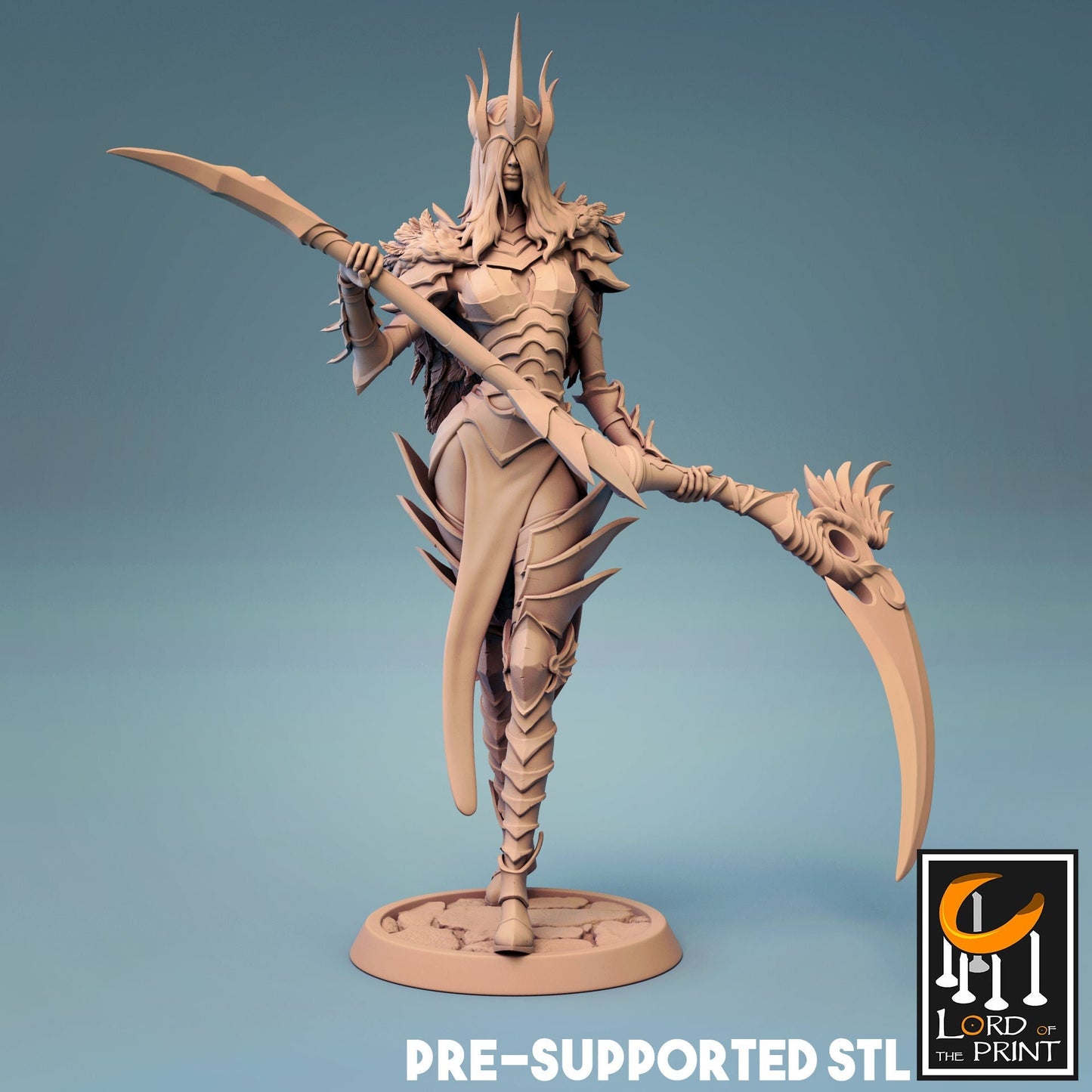 Female Human Fighter with Scythe D&D miniature, by Lord of the Print // 3D Print on Demand / DnD / Pathfinder / RPG