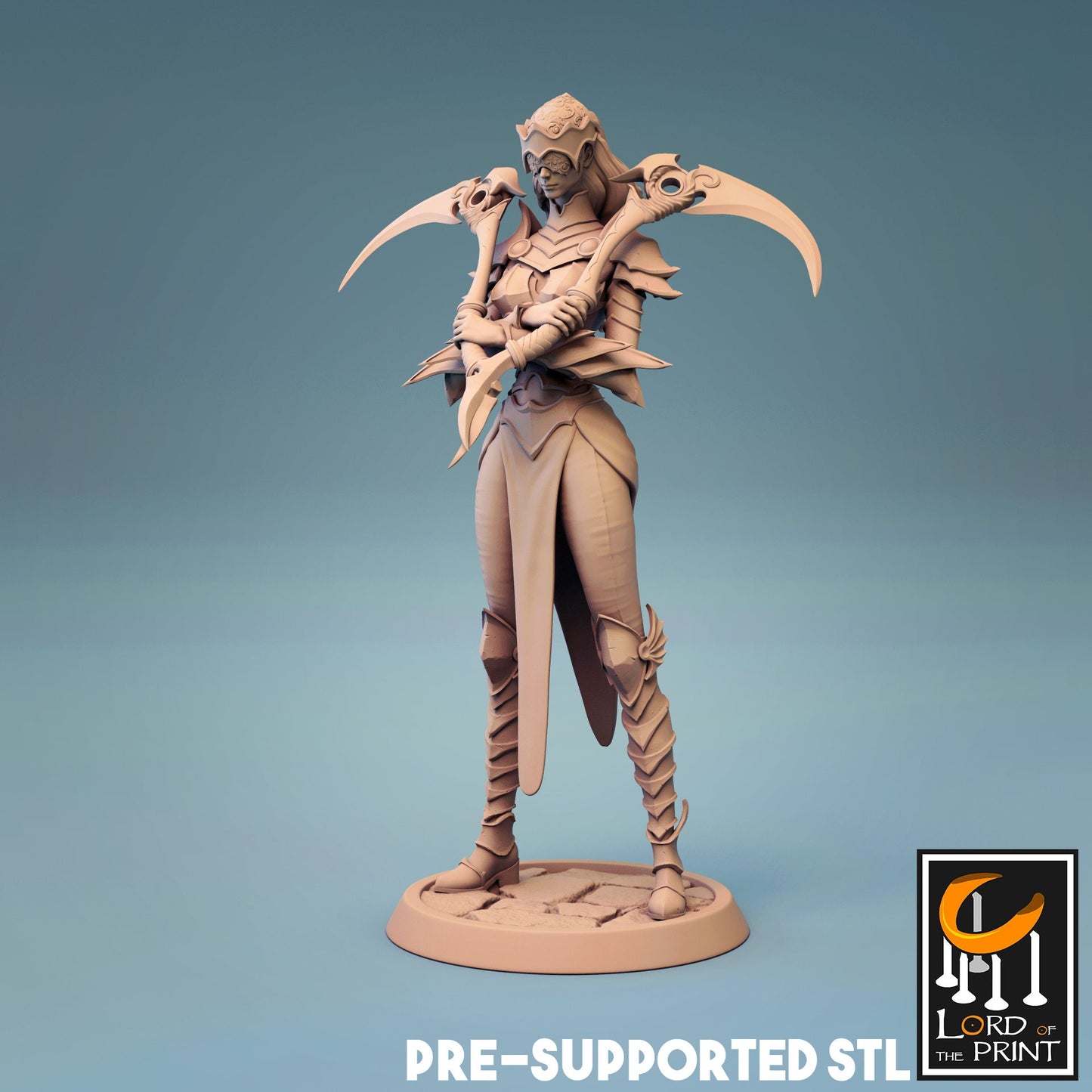 Female Human Fighter with dual Sickles D&D miniature, by Lord of the Print // 3D Print on Demand / DnD / Pathfinder / RPG