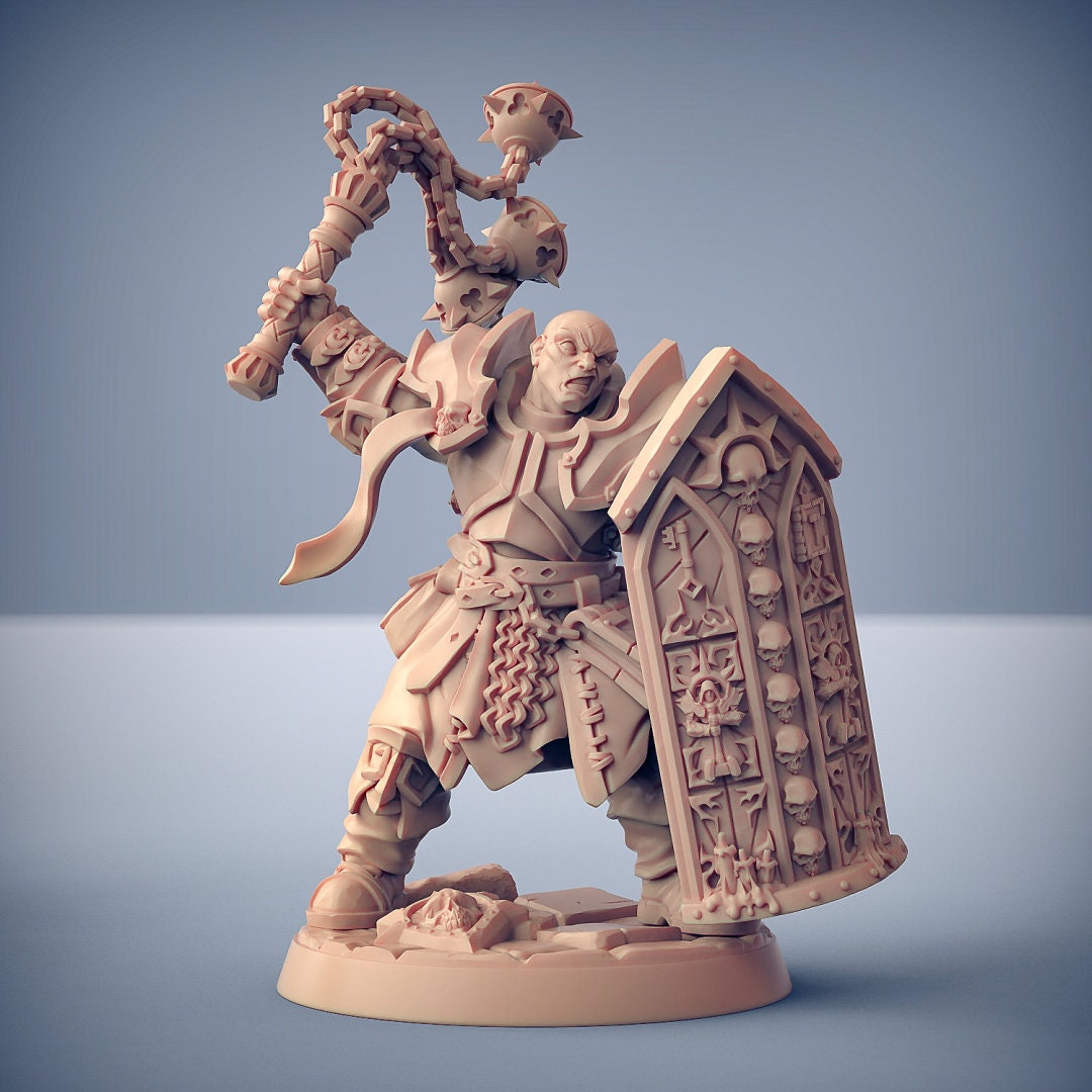 Male Human Cleric with Flail and Shield D&D miniature, by Artisan Guild // 3D Print on Demand / DnD / Pathfinder / RPG