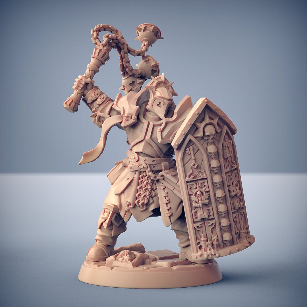 Male Human Cleric with Flail and Shield D&D miniature, by Artisan Guild // 3D Print on Demand / DnD / Pathfinder / RPG