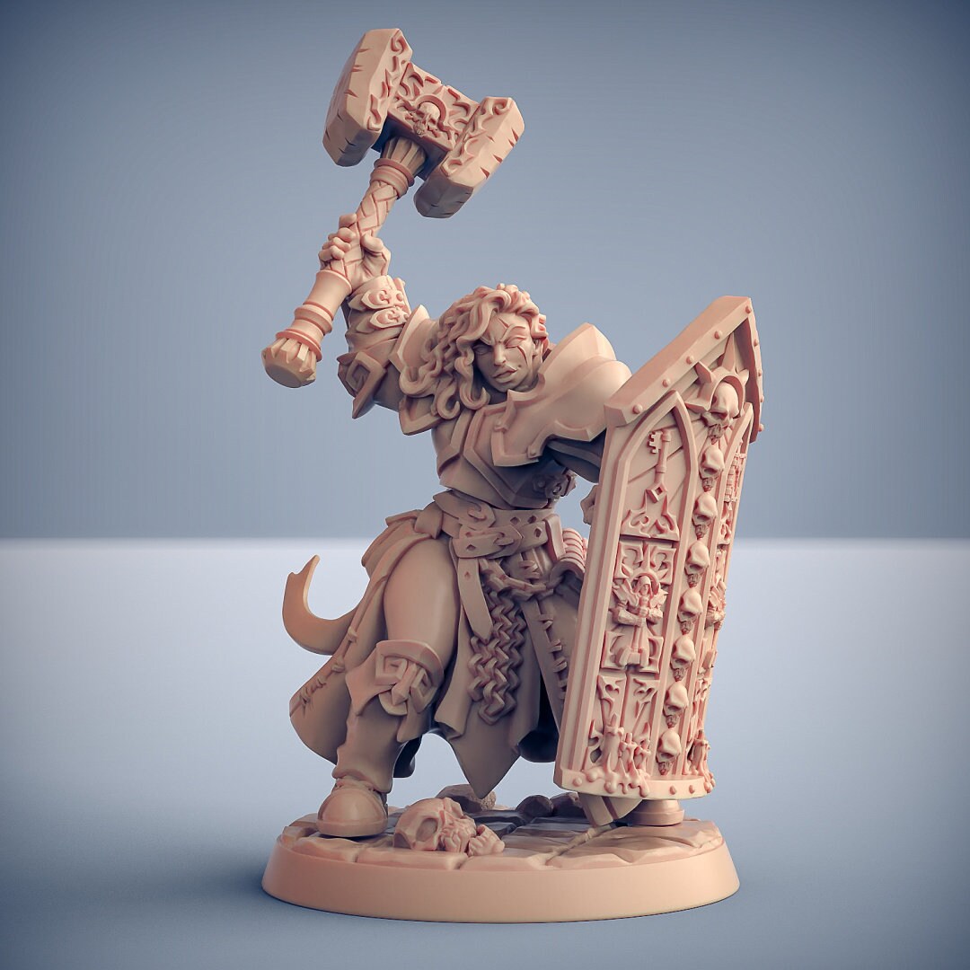 Female Human Cleric with Warhammer and Shield D&D miniature, by Artisan Guild // 3D Print on Demand / DnD / Pathfinder / RPG